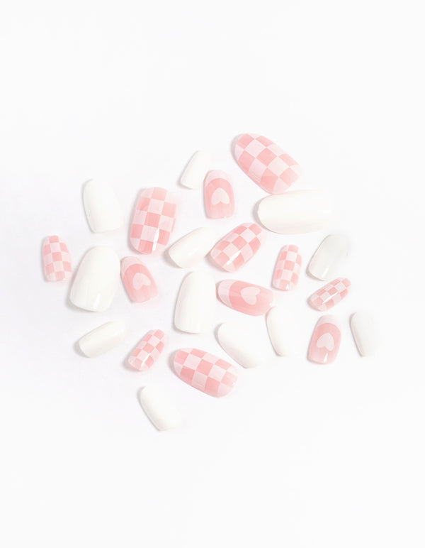 Pink & Plain Checkerboard Press On Nails