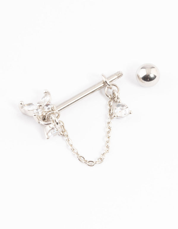 Surgical Steel Butterfly Chain Nipple Piercing