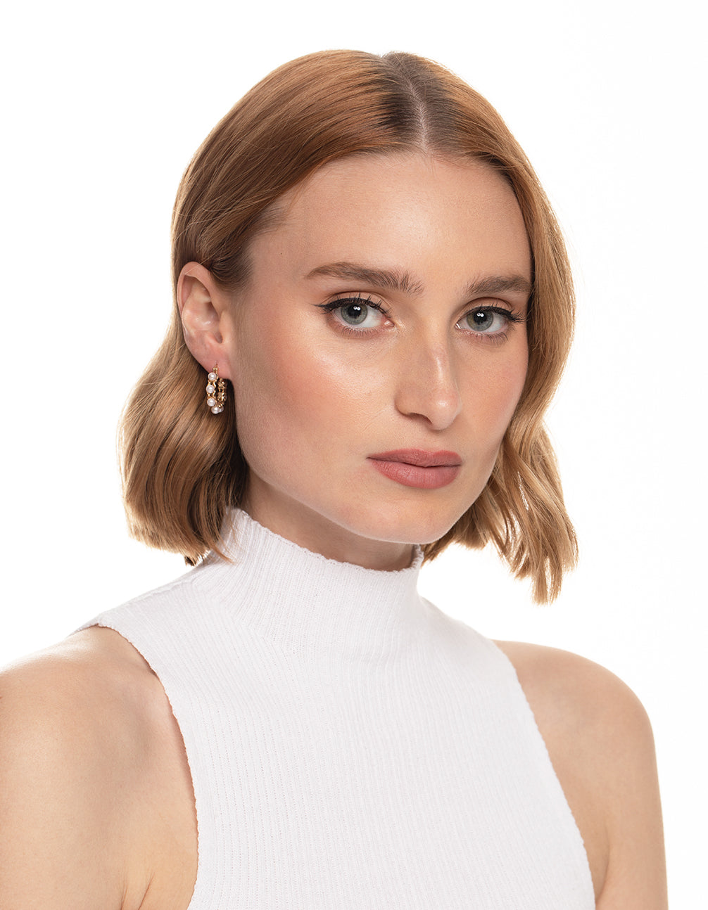 Worn Gold Mini Pearl Hoop Earrings