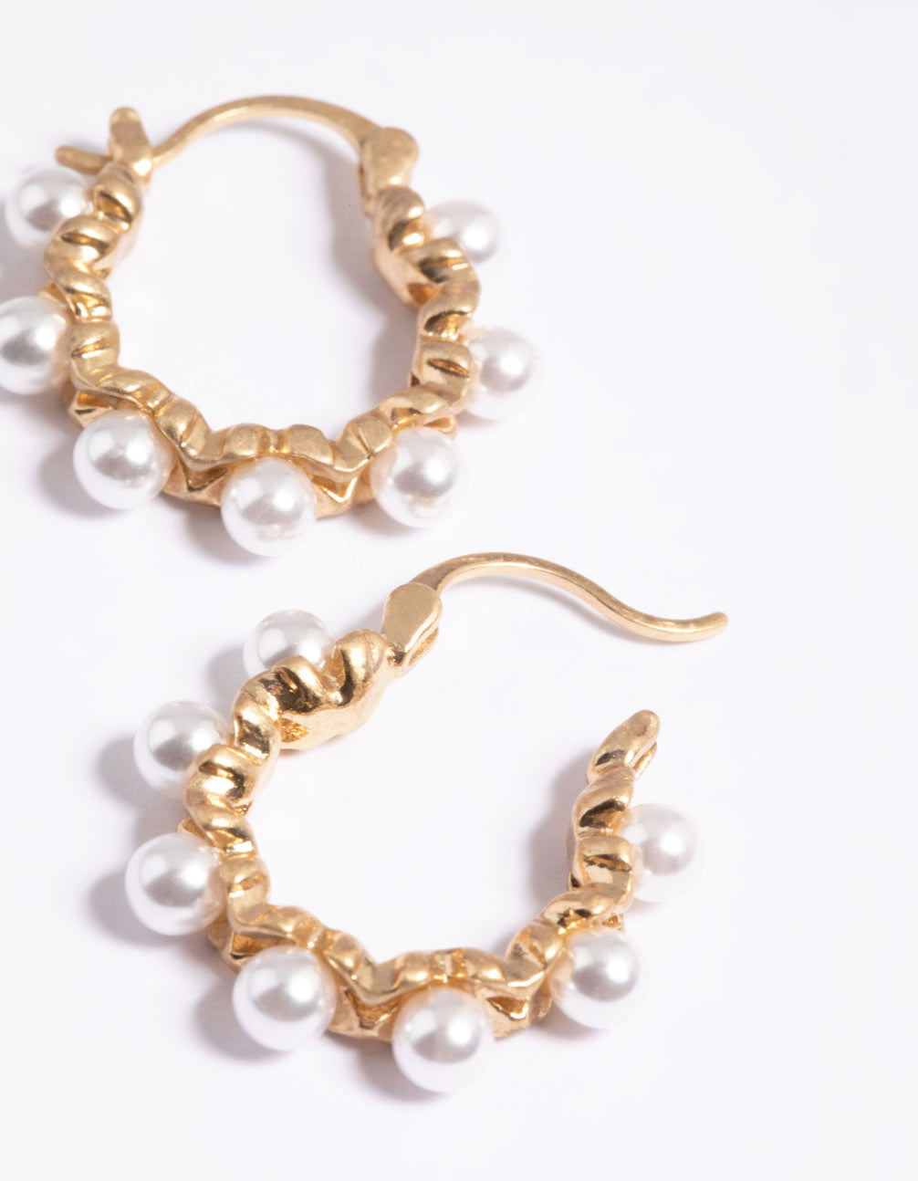 Worn Gold Mini Pearl Hoop Earrings