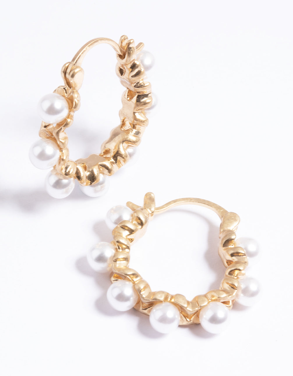 Worn Gold Mini Pearl Hoop Earrings