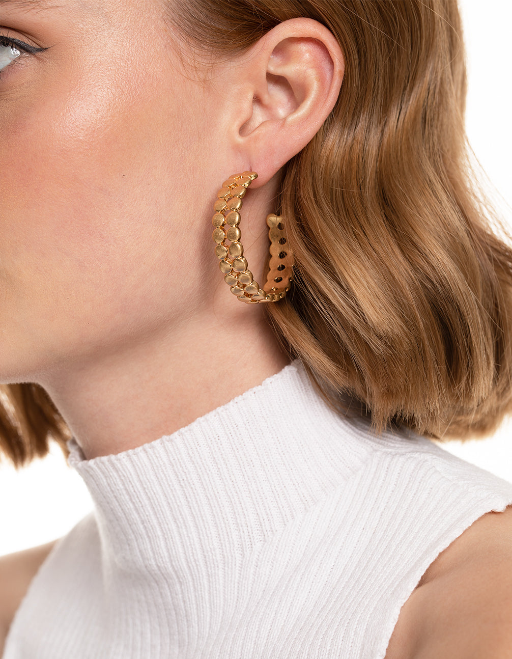 Worn Gold Two Row Circle Hoop Earrings