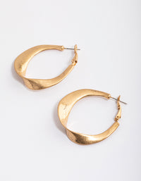 Worn Gold Oval Twisted Large Hoop Earrings - link has visual effect only