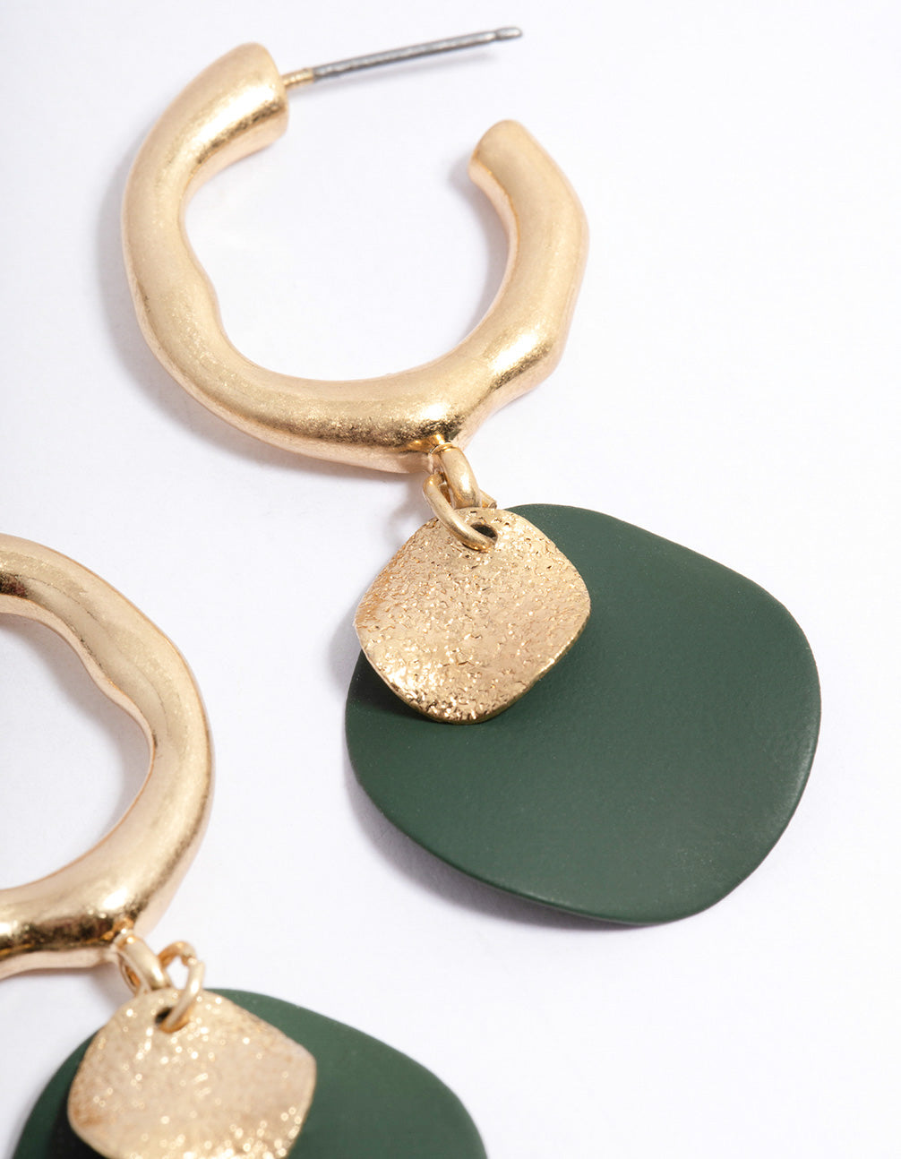 Worn Gold Double Disc Charm Hoop Earrings