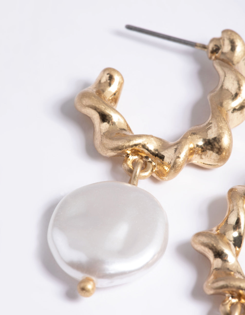 Worn Gold Twist Hoop Pearl Drop Earrings