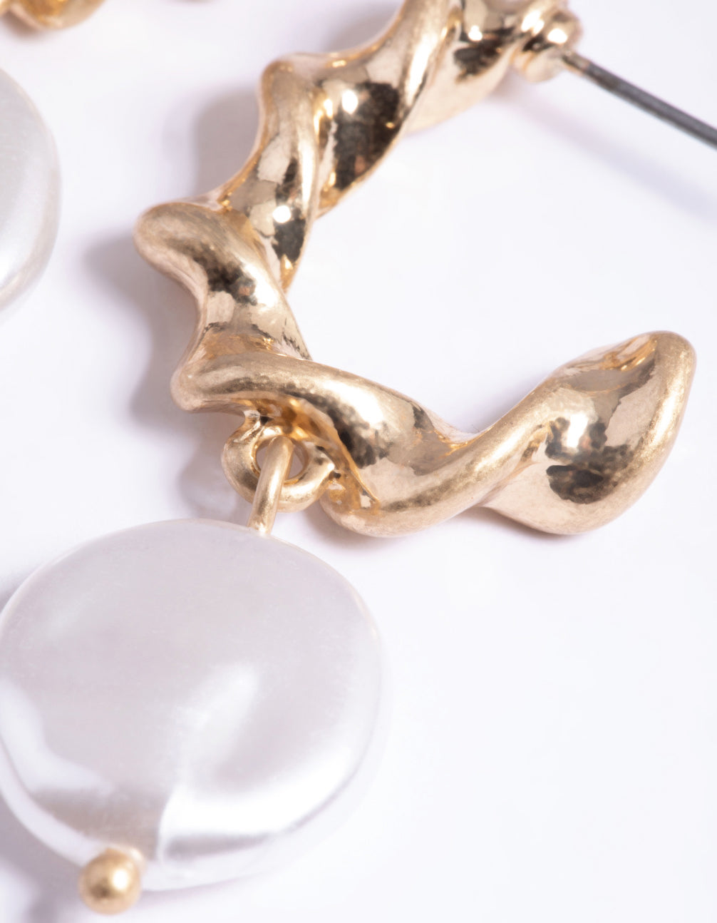 Worn Gold Twist Hoop Pearl Drop Earrings