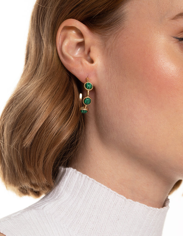 Worn Gold Stone Detail Hoop Earrings