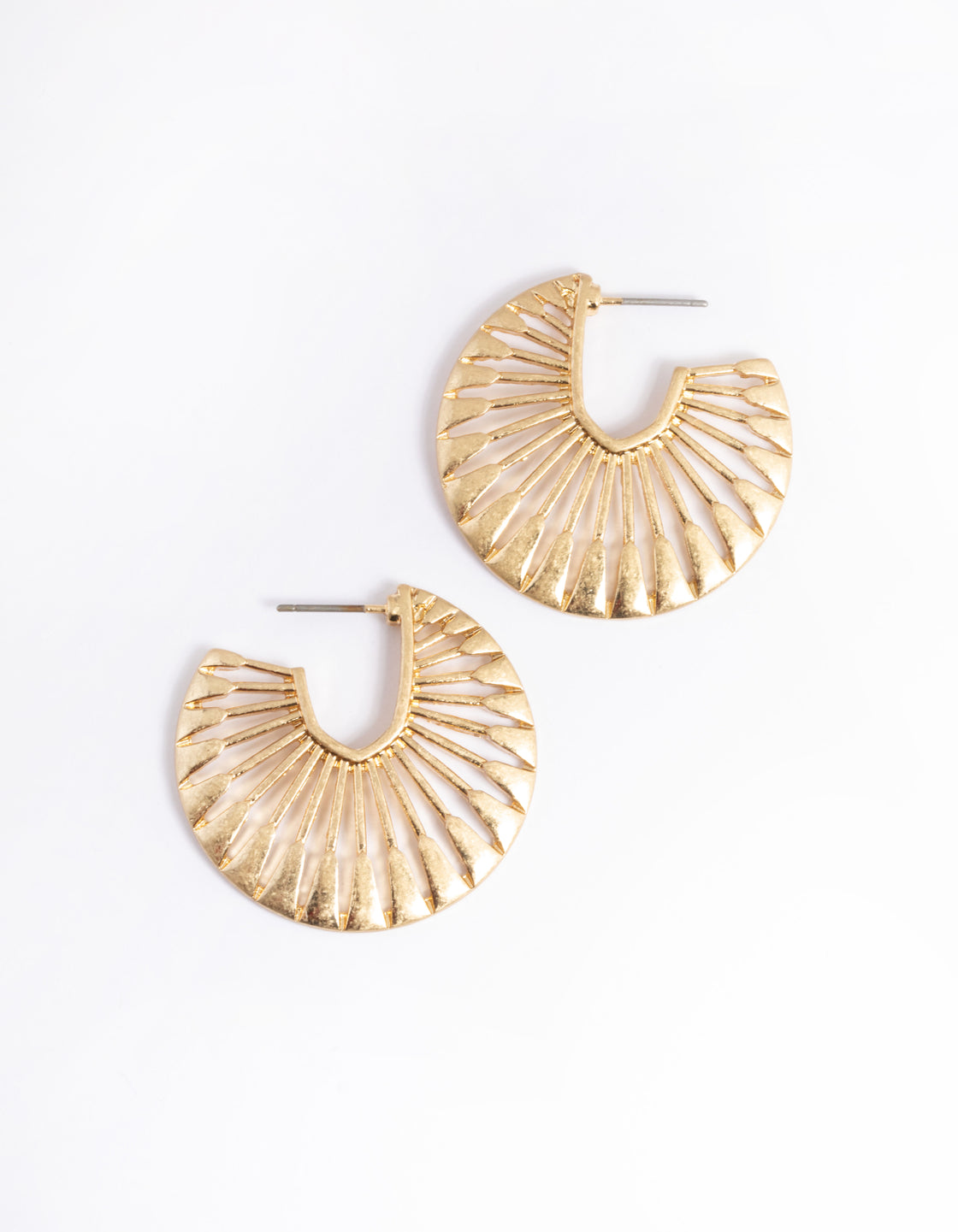 Worn Gold Open Fan Hoop Earrings