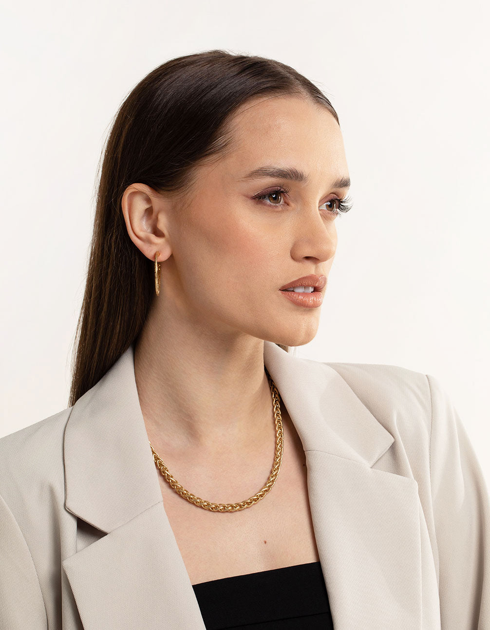 Worn Gold Open Fan Hoop Earrings
