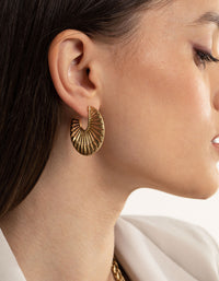 Worn Gold Open Fan Hoop Earrings - link has visual effect only