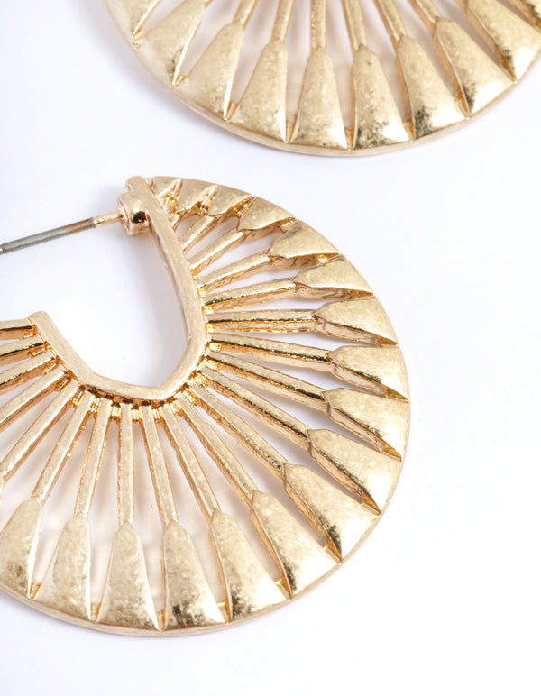 Worn Gold Open Fan Hoop Earrings