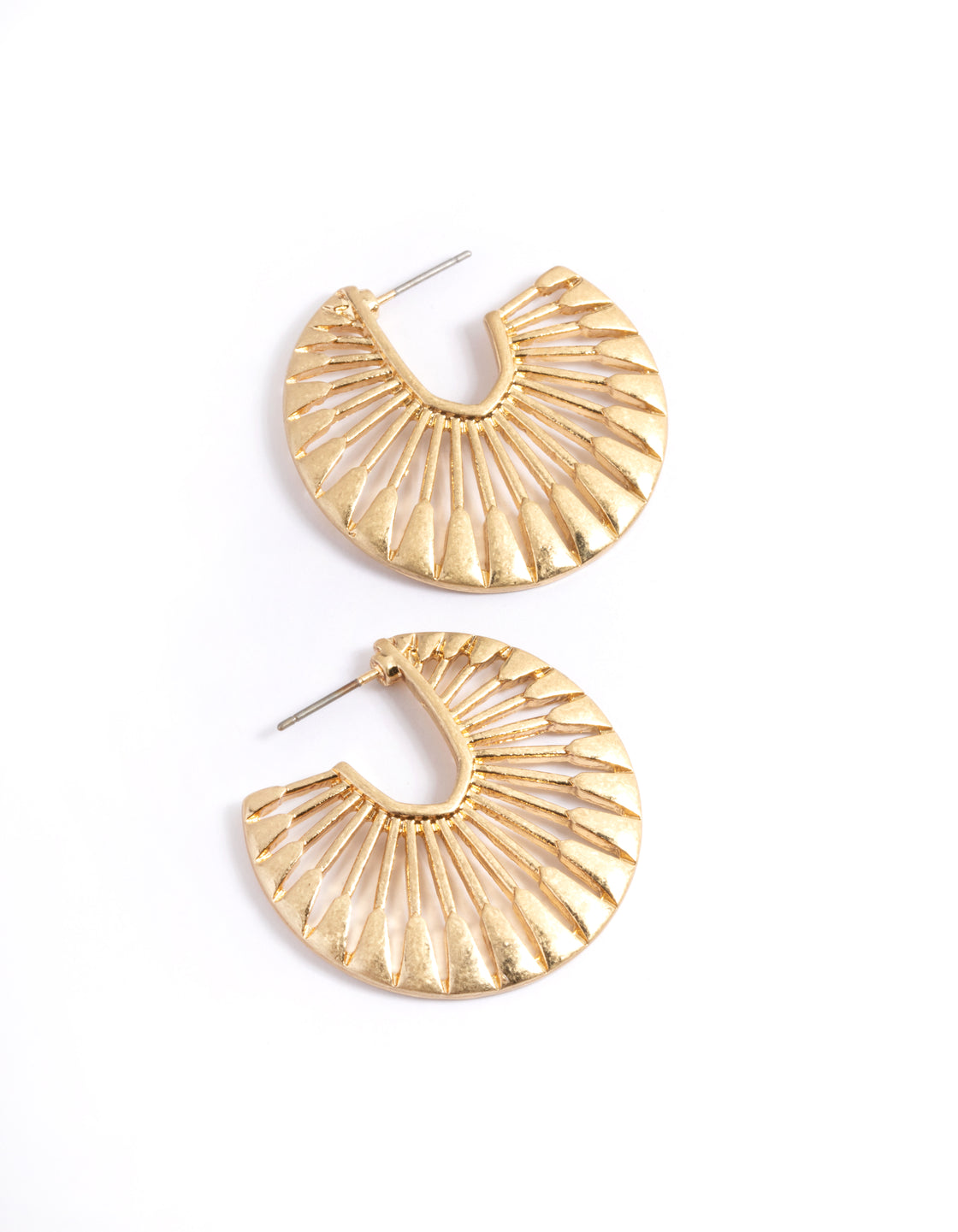 Worn Gold Open Fan Hoop Earrings