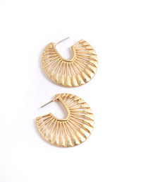 Worn Gold Open Fan Hoop Earrings - link has visual effect only