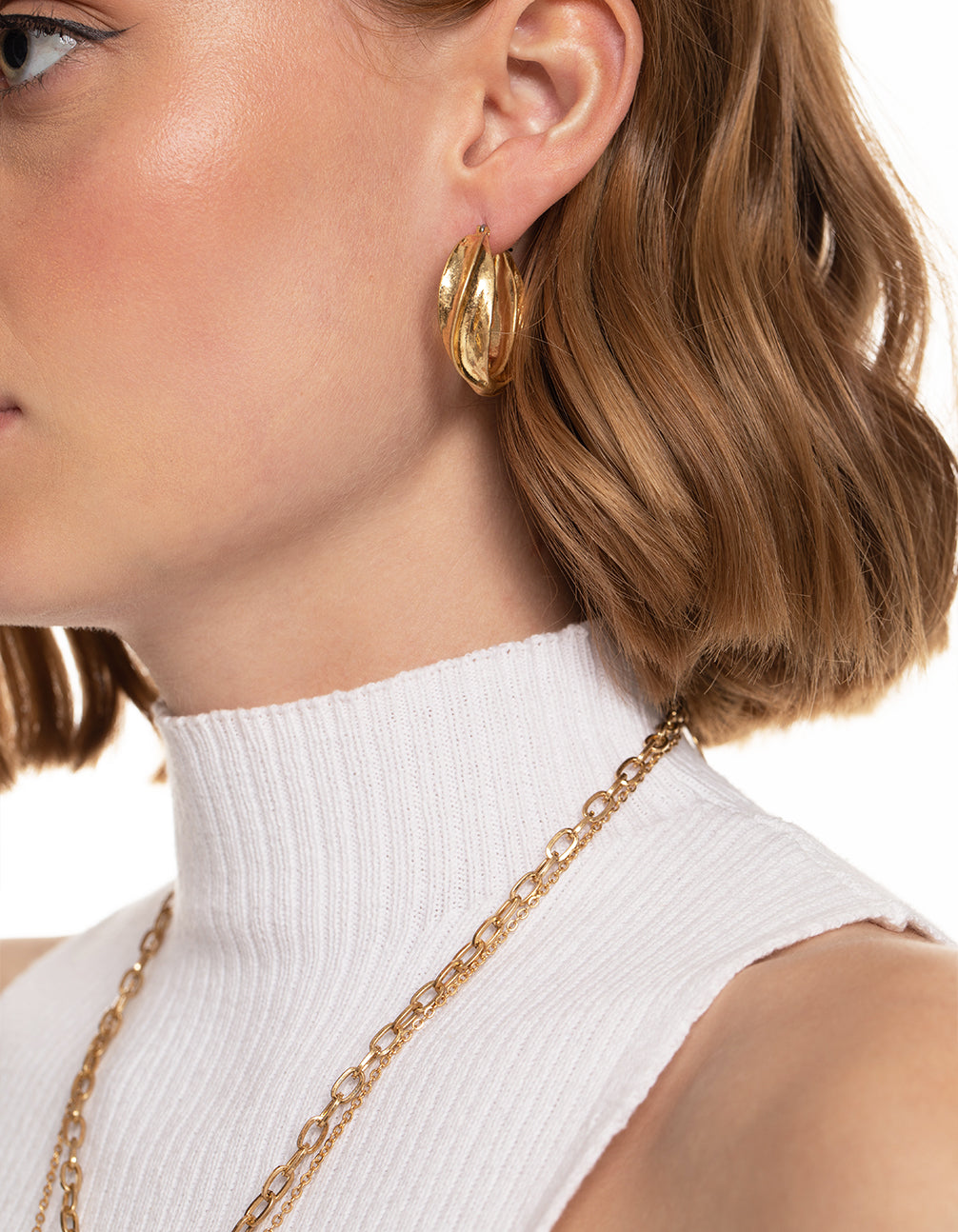 Worn Gold Textured Twist Hoop Earrings