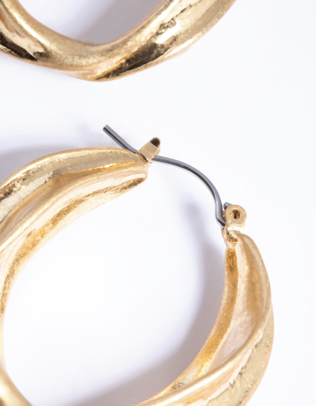 Worn Gold Textured Twist Hoop Earrings