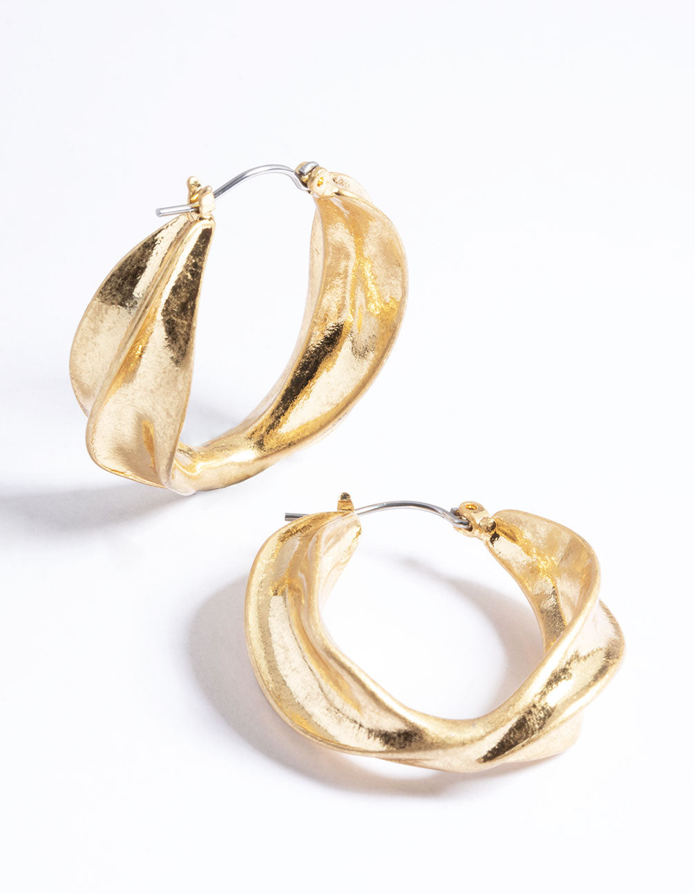 Worn Gold Textured Twist Hoop Earrings