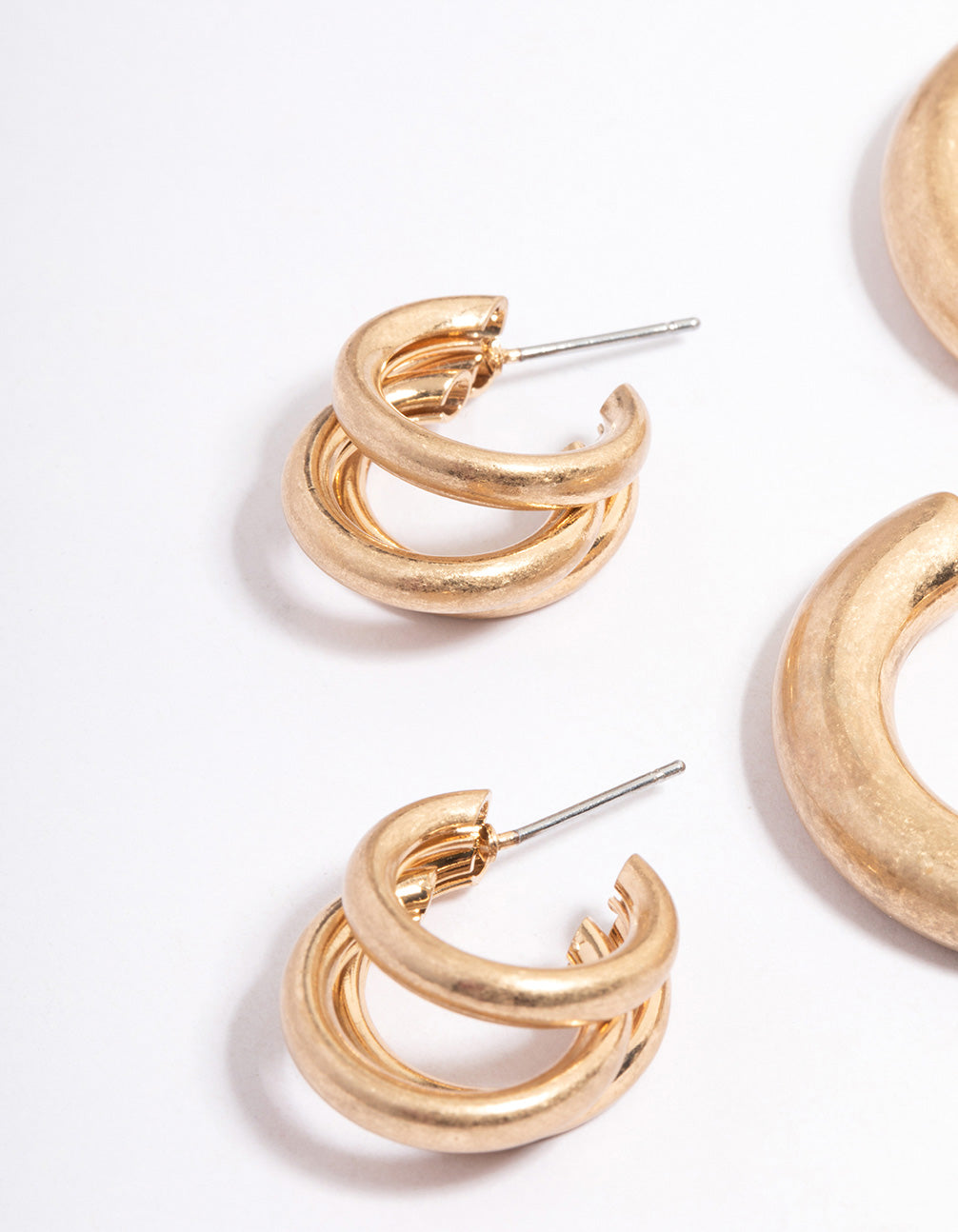 Worn Gold Chunky Small & Large Hoop Pack
