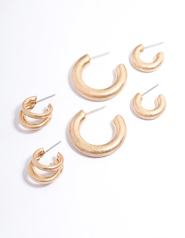 Worn Gold Chunky Small & Large Hoop Pack