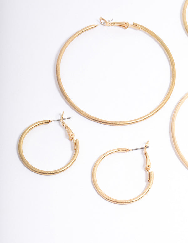 Worn Gold Mix Size Hoop Earrings Pack
