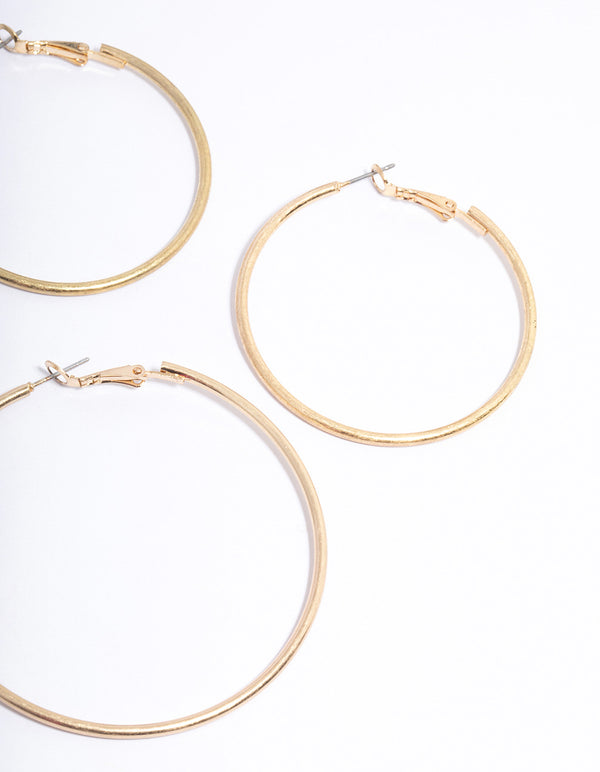 Worn Gold Mix Size Hoop Earrings Pack