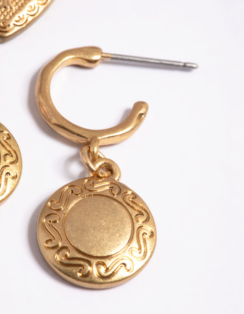 Worn Gold Antique Heart & Disc Earrings Pack
