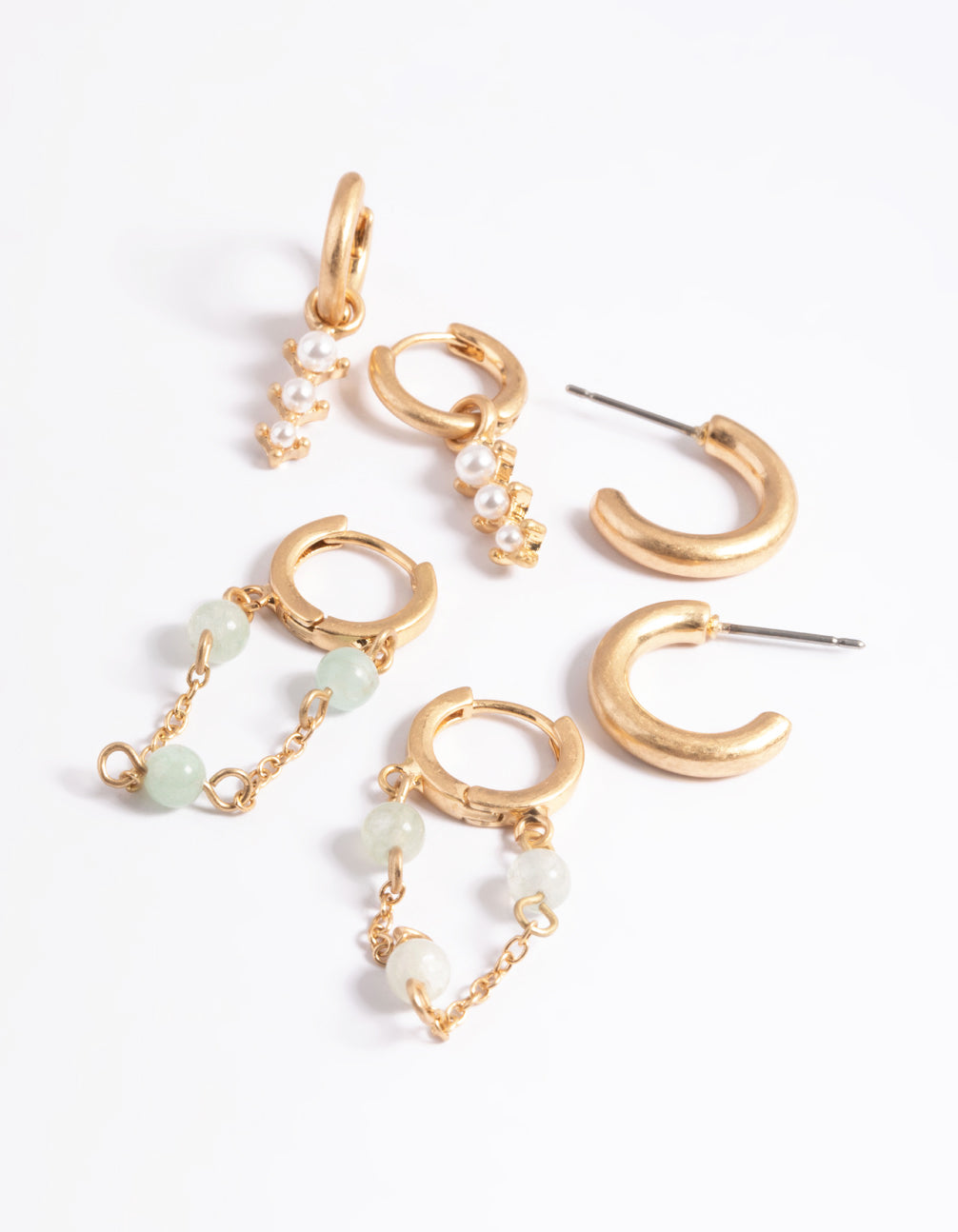 Worn Gold Pearl & Bead Hoop Earrings Pack