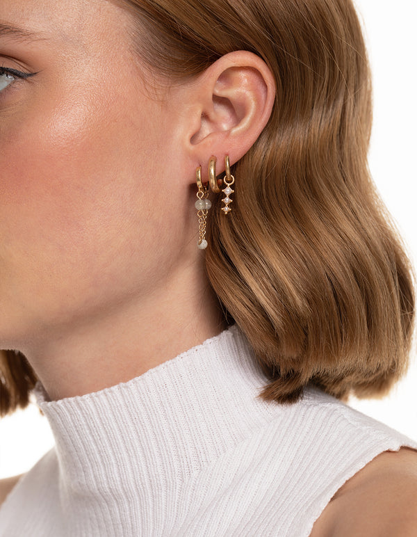 Worn Gold Pearl & Bead Hoop Earrings Pack