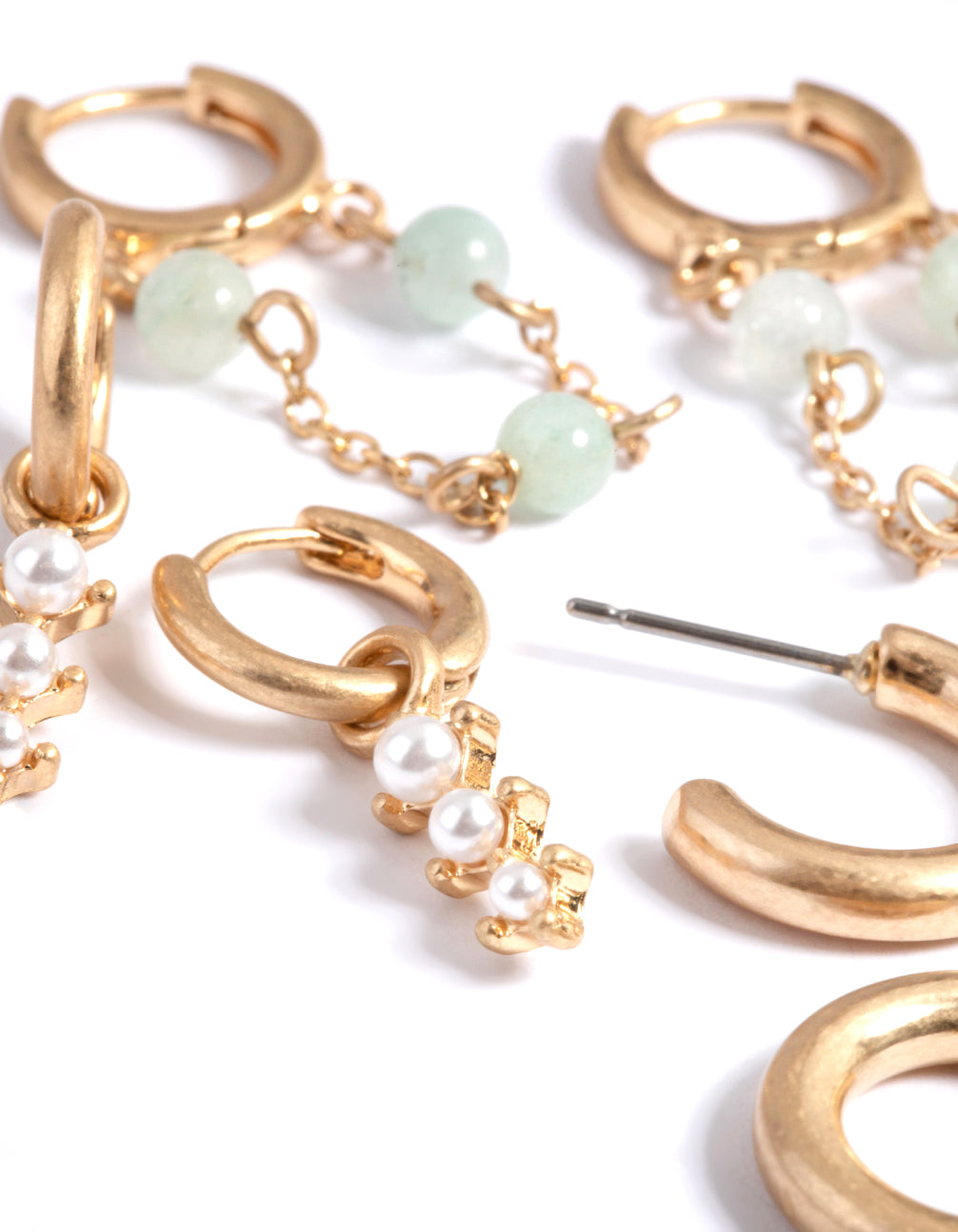 Worn Gold Pearl & Bead Hoop Earrings Pack