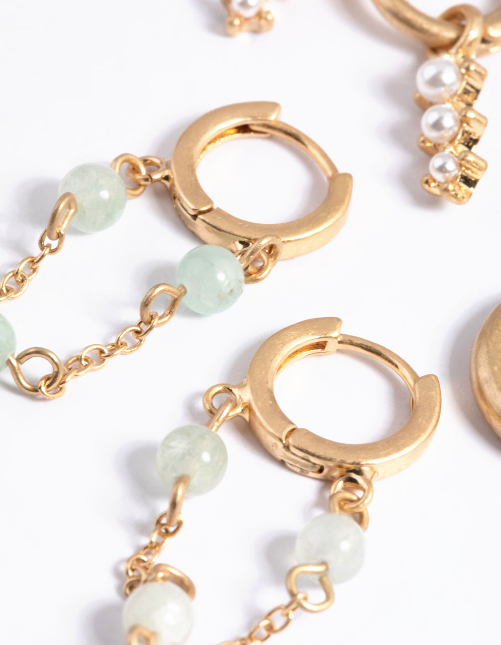 Worn Gold Pearl & Bead Hoop Earrings Pack