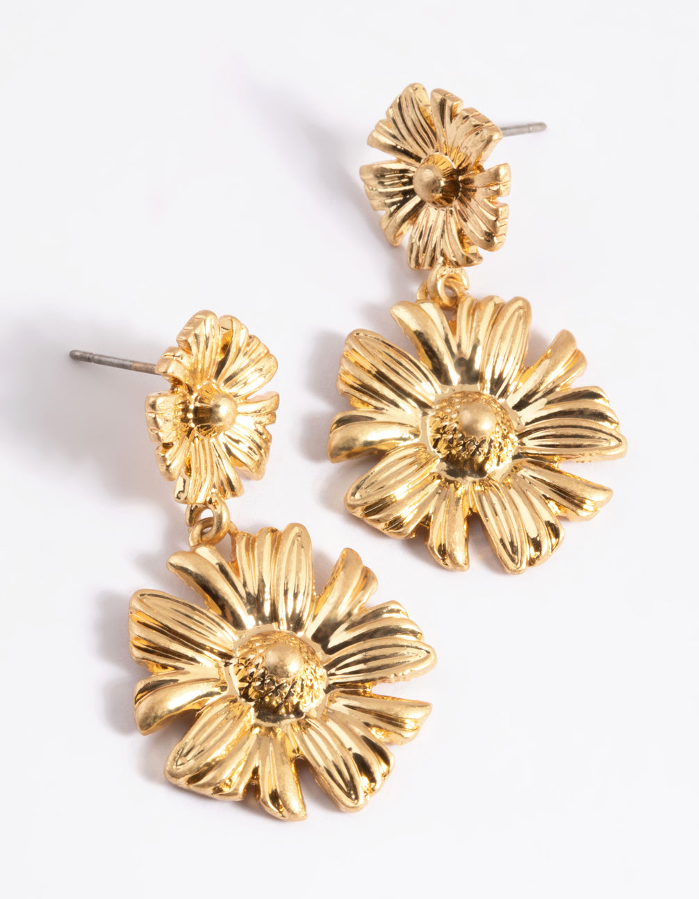 Worn Gold Flower Drop Earrings