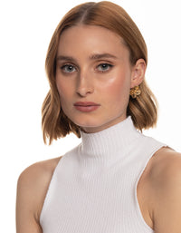 Worn Gold Flower Clip On Earrings - link has visual effect only