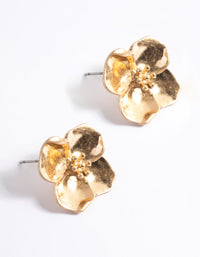 Worn Gold Flower Clip On Earrings - link has visual effect only