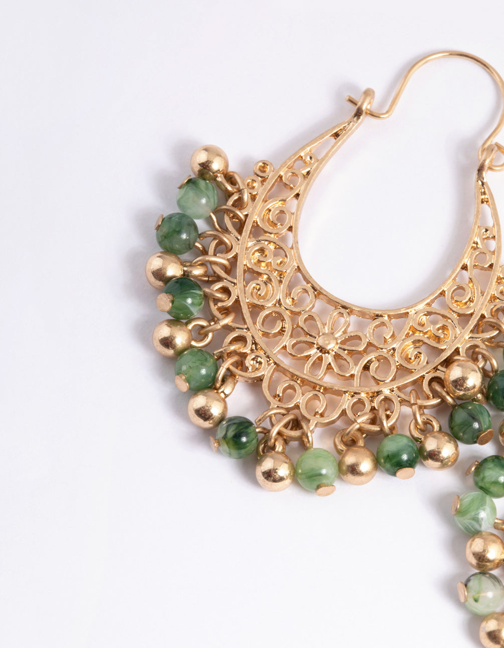 Worn Gold Green Beaded Chandbali Earrings
