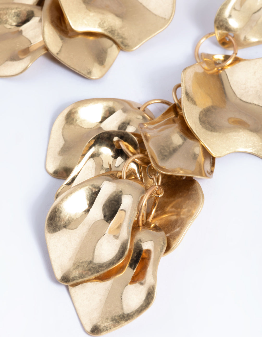 Worn Gold Metal Petal Drop Earrings