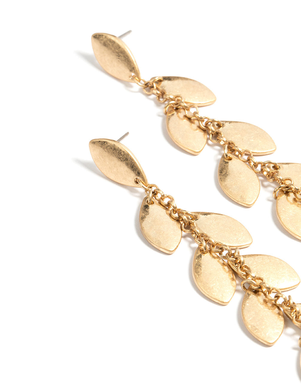 Worn Gold Tassle Drop Stud Earrings