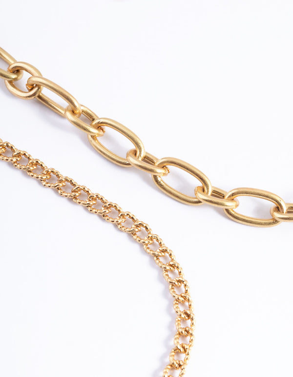 Worn Gold Mix Chain Choker 4-Pack