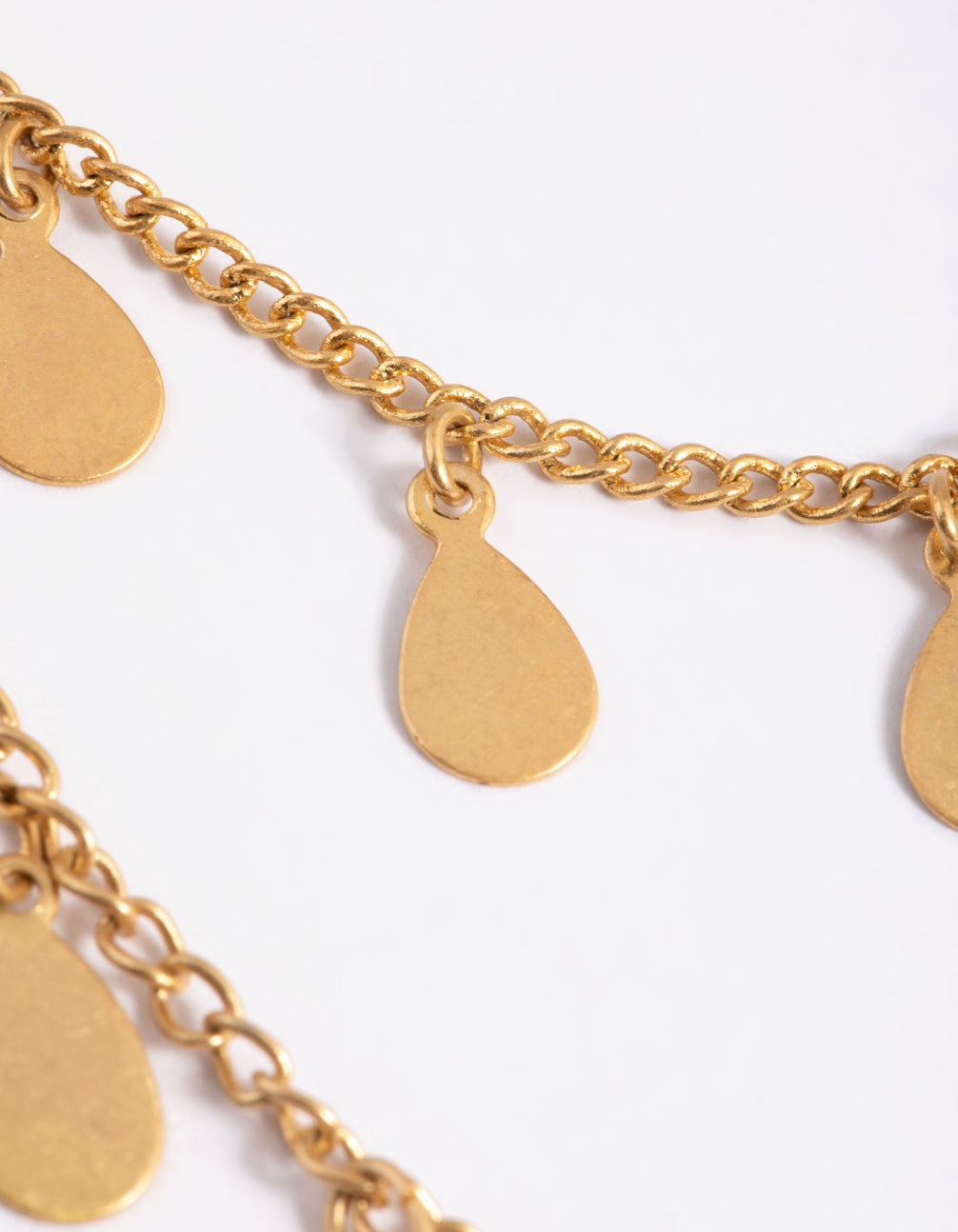 Worn Gold Multi Disc Drop 2 Layer Necklace