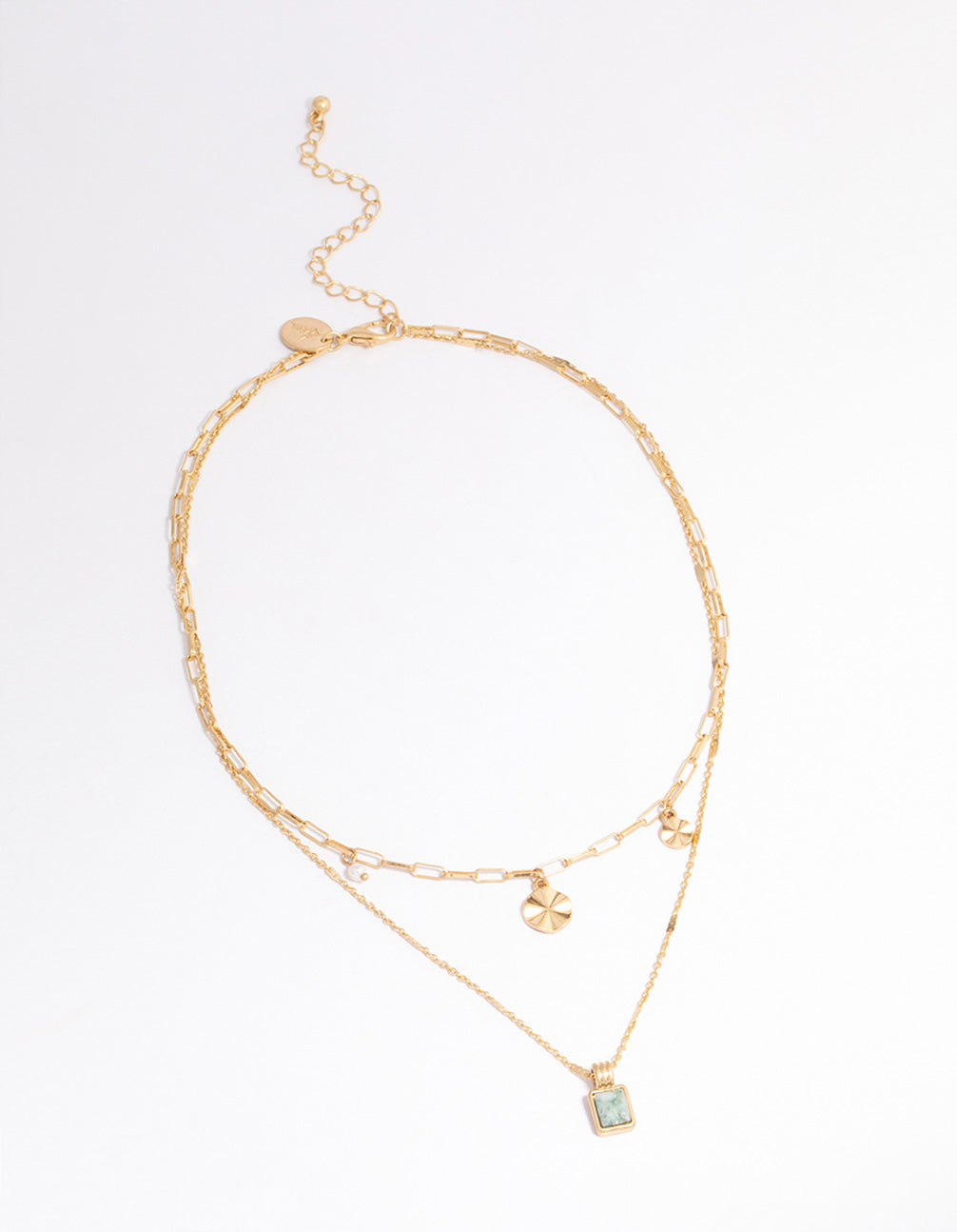 Worn Gold Dainty Charm 2 Layer Necklace