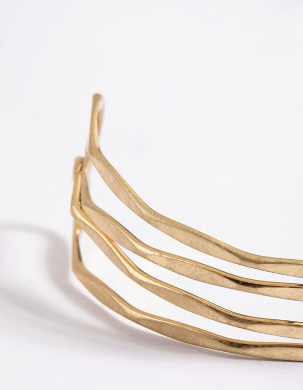 Worn Gold Thin Molten Open Cuff Bangle