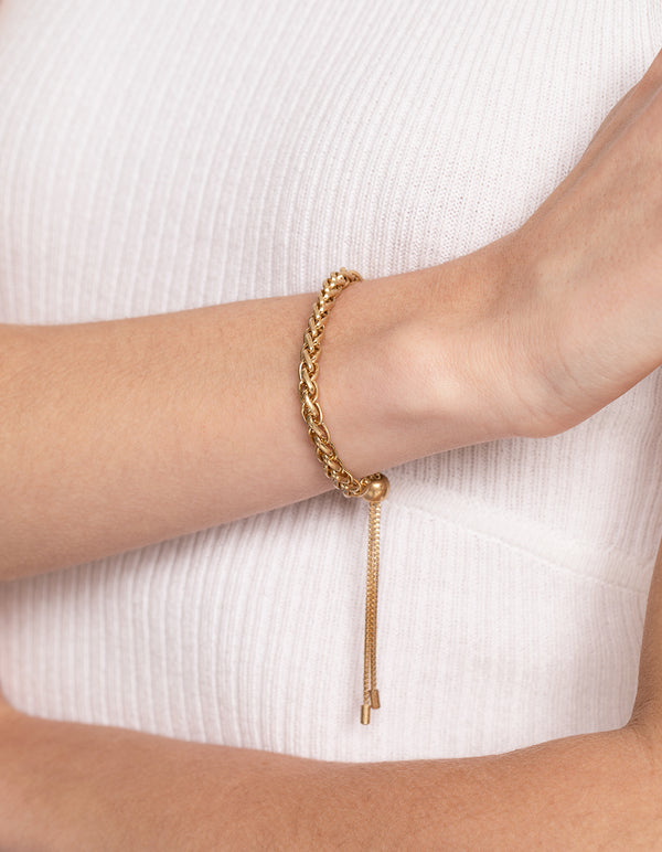Worn Gold Round Twist Chain Toggle Bracelet