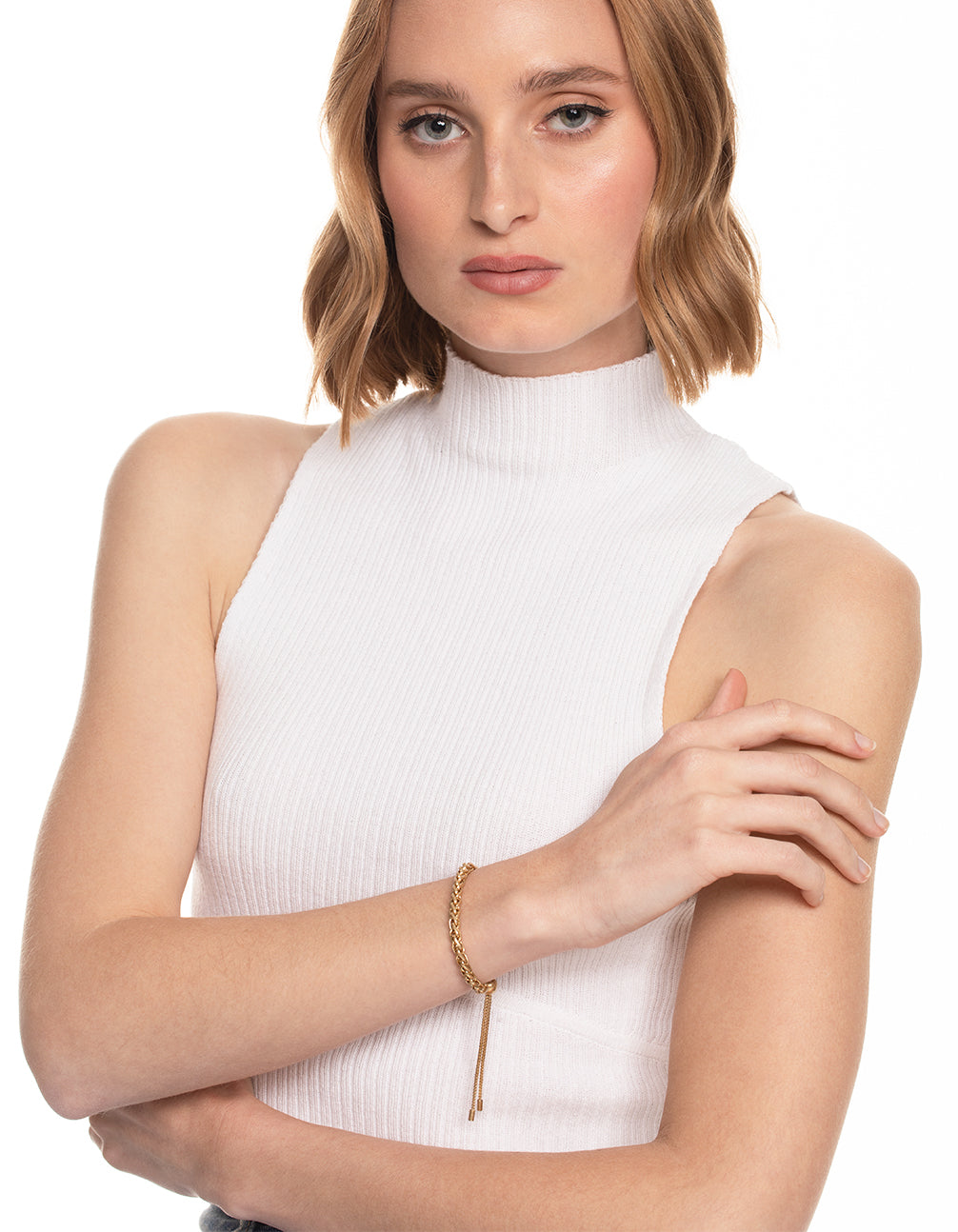 Worn Gold Round Twist Chain Toggle Bracelet