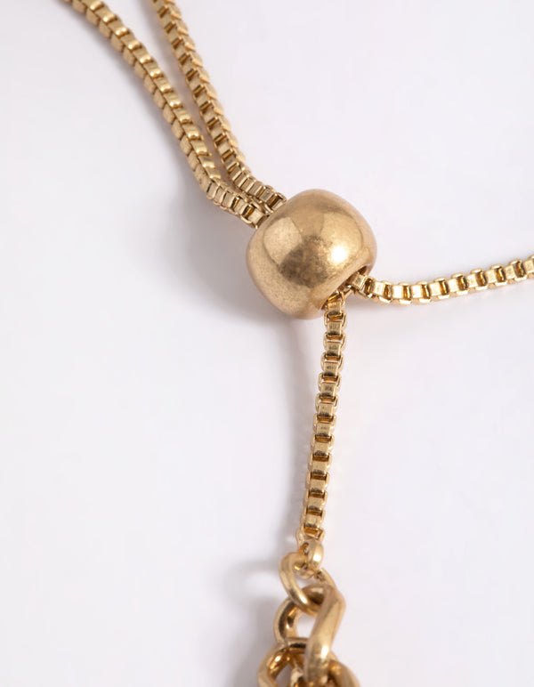 Worn Gold Round Twist Chain Toggle Bracelet