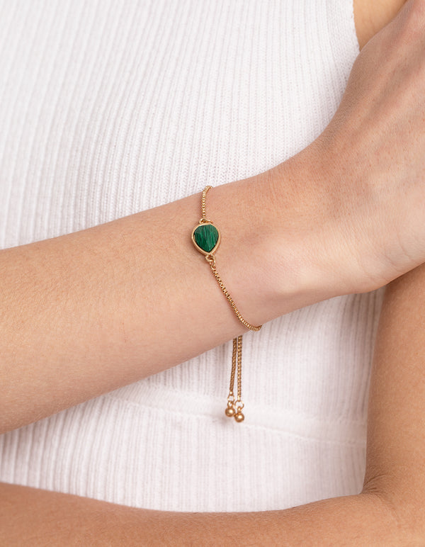Worn Gold Green Teardrop Toggle Bracelet