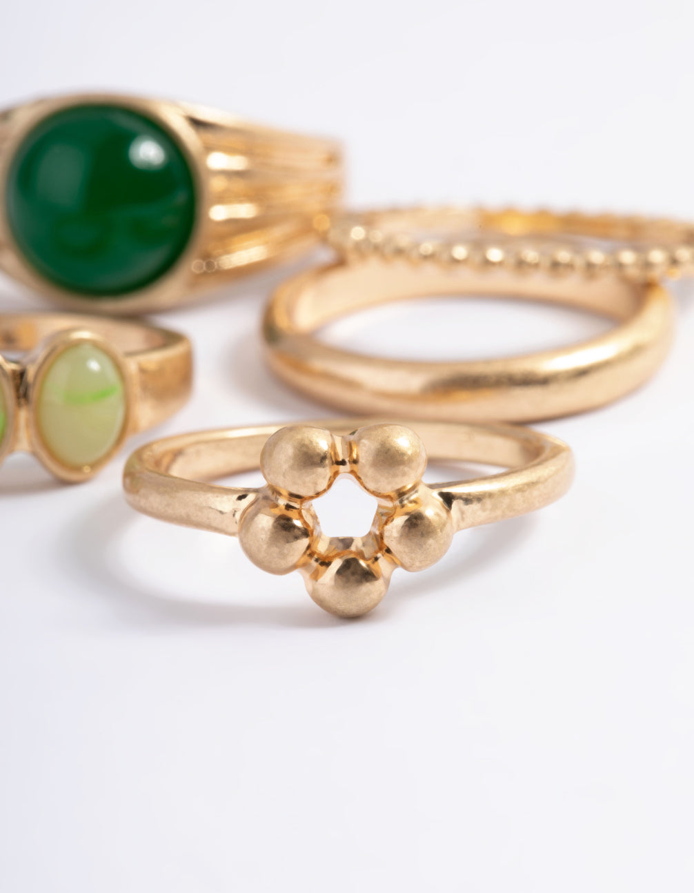 Worn Gold Multi Green Statement Ring Pack
