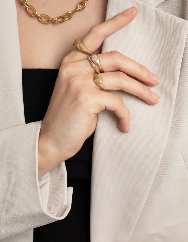 Worn Gold Large Dome Pearl Ring Pack