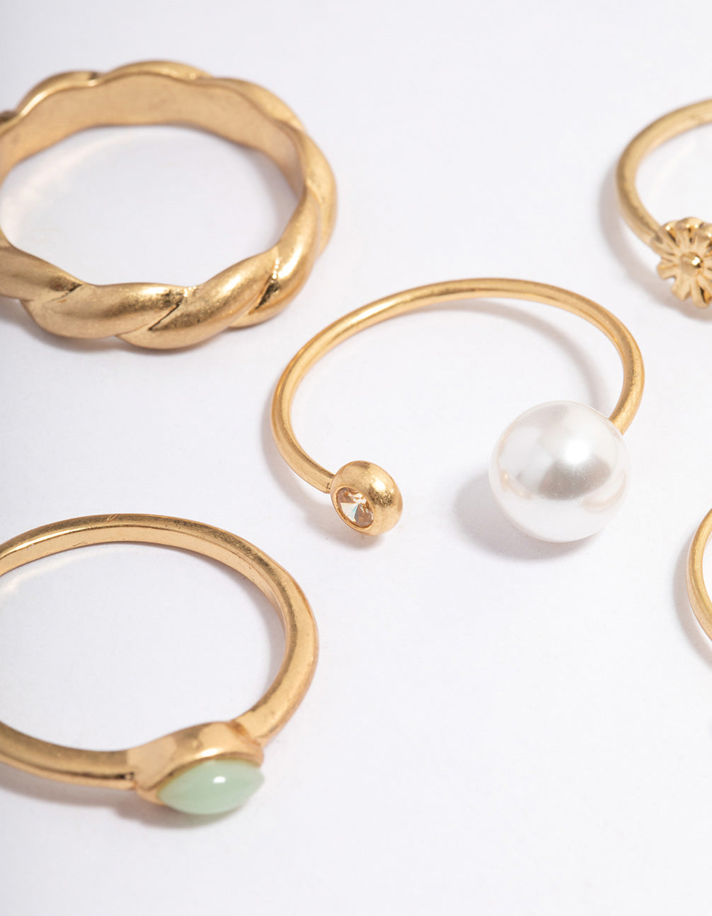 Worn Gold Pearl Daisy Ring Pack