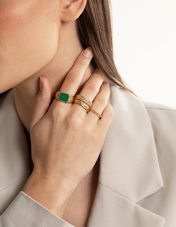 Worn Gold Square & Mix Band Ring Pack