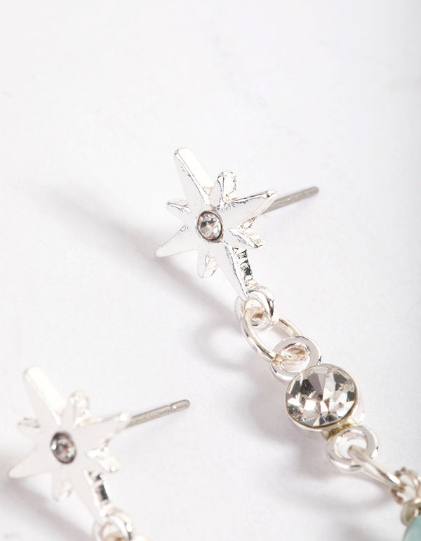 Silver Green Fluorite Star Shard Drop Earrings