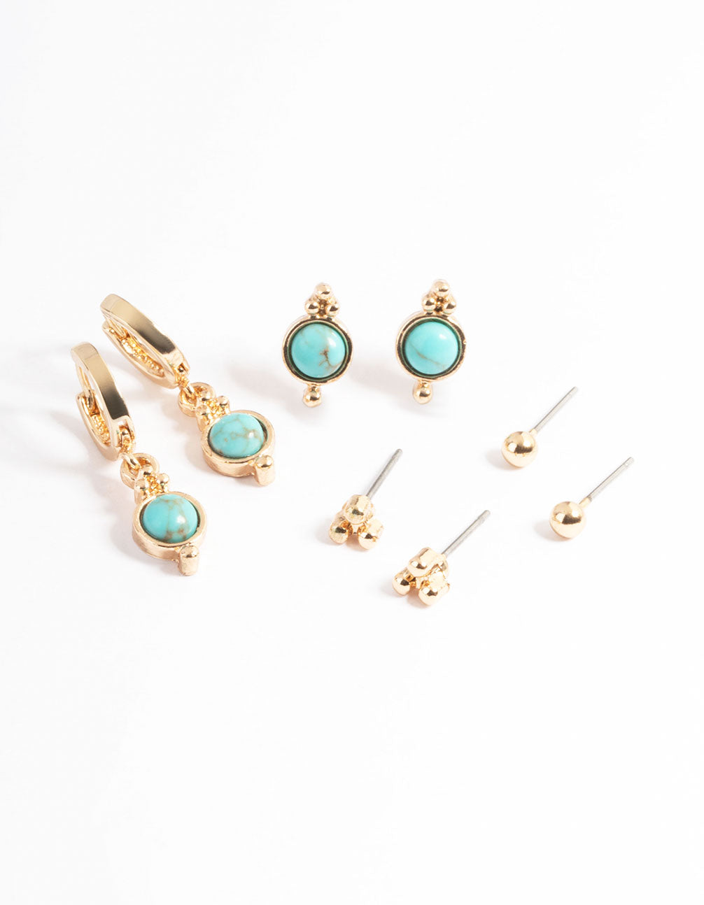 Gold Turquoise Ball Stack Earring Pack