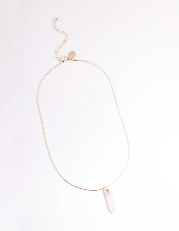 Rose Gold Rose Quartz Shard Snake Chain Necklace